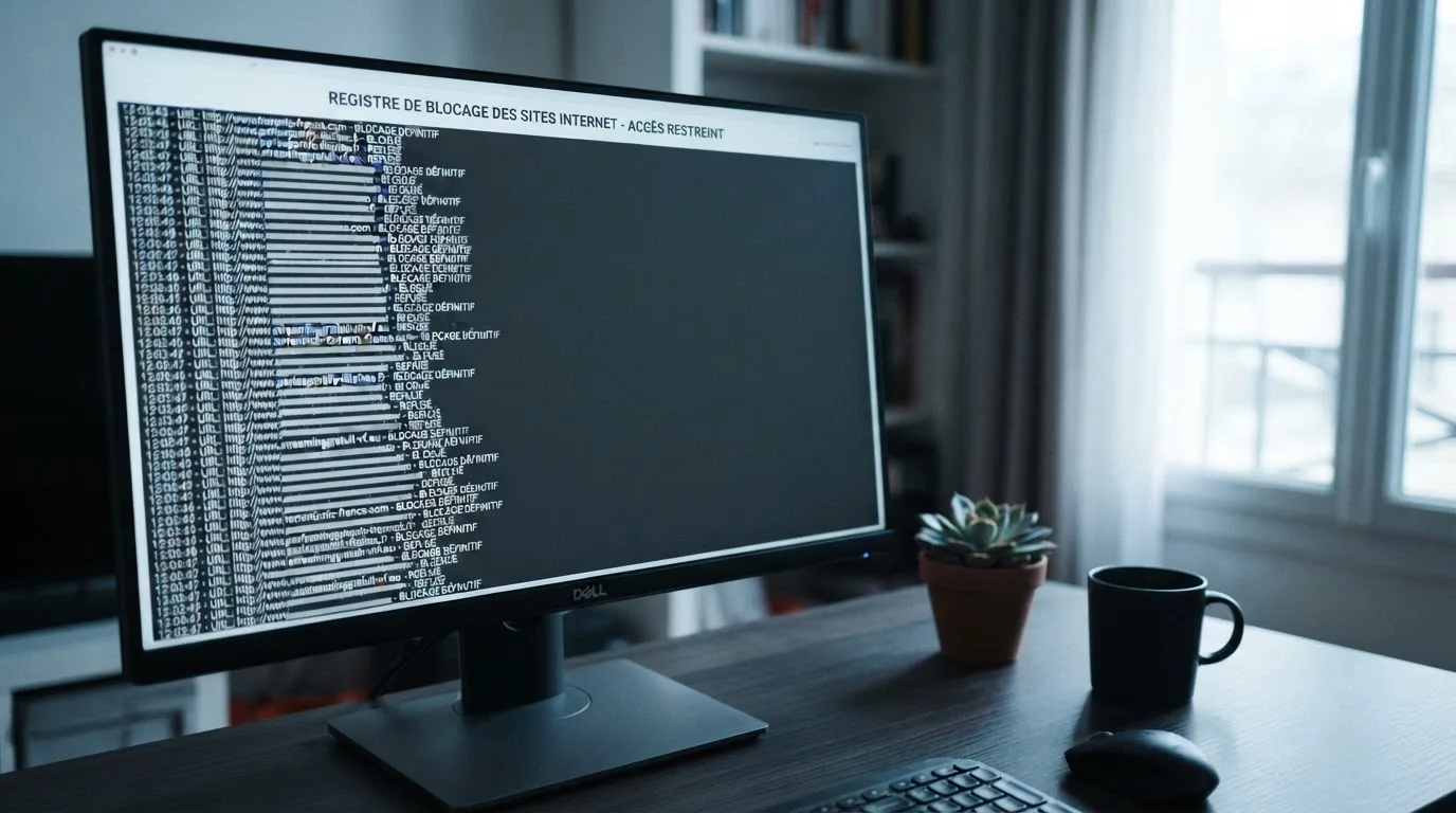 écran d'ordinateur affichant une longue liste de sites de jeux bloqués