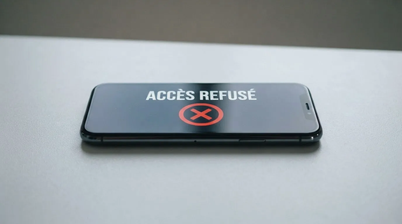 écran affichant un avertissement de blocage d'accès à un site de jeu