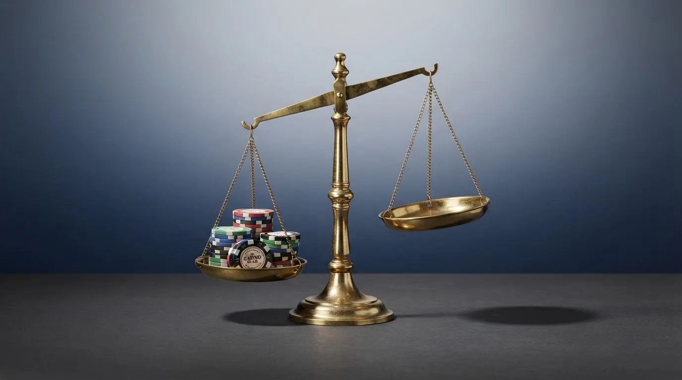 Logo stylisé de l'Autorité nationale des jeux à côté d'un symbole de balance de la justice