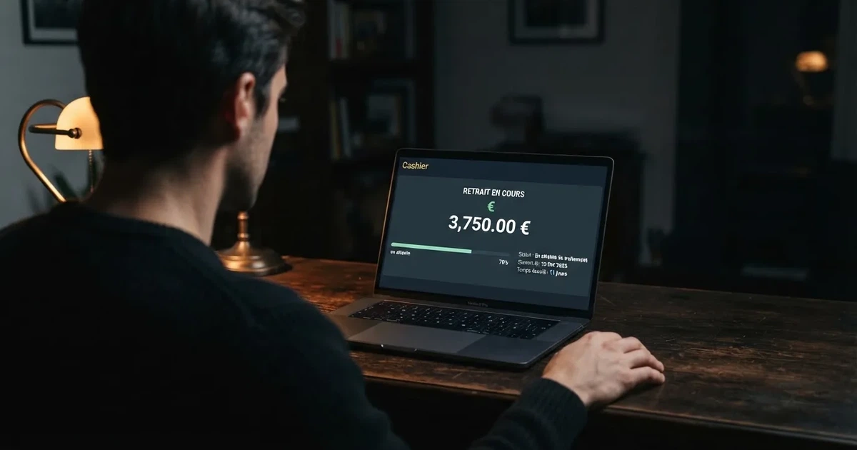 A close view of a casino cashier withdrawal screen showing a capped payout amount and a pending status, no logos visible