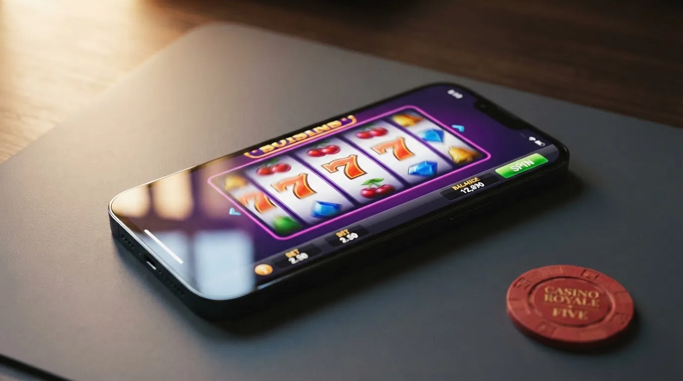 Rouleaux de machine à sous animés sur l'écran d'un casino en ligne, sans marque de casino visible