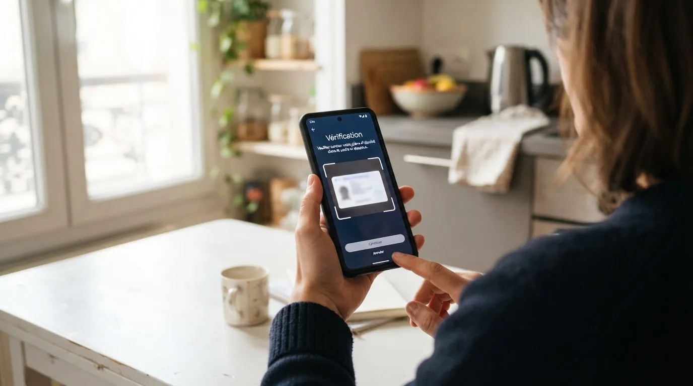 a smartphone screen showing an identity-document upload step lors d'une online self-exclusion request